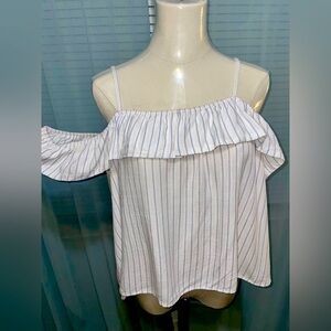 Sophie Rue Blue and White Striped Off the Shoulder ruffle top - size large